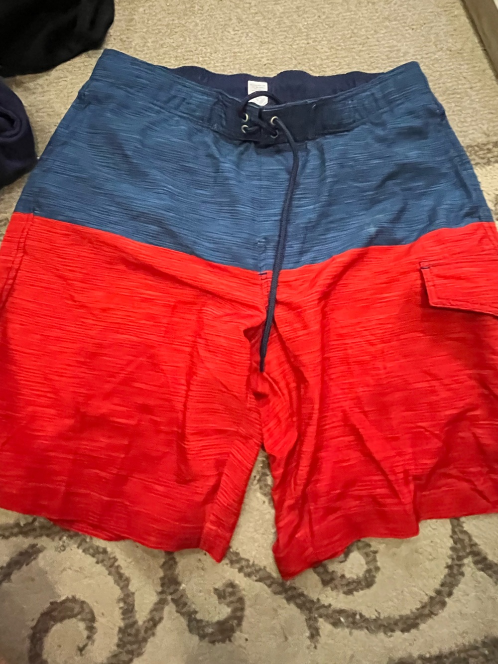 Men’s Colorblock Drawstring Shorts - Red and Blue